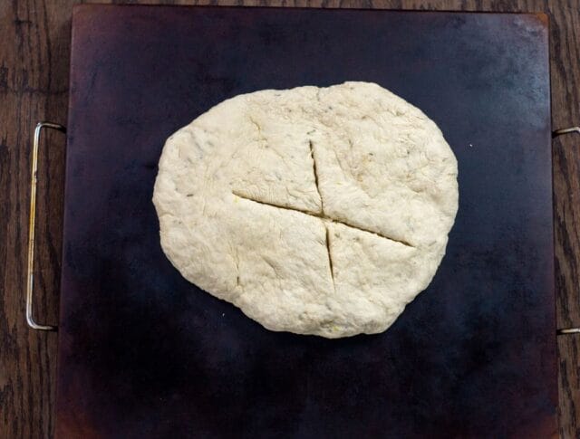 bread dough pressed flat