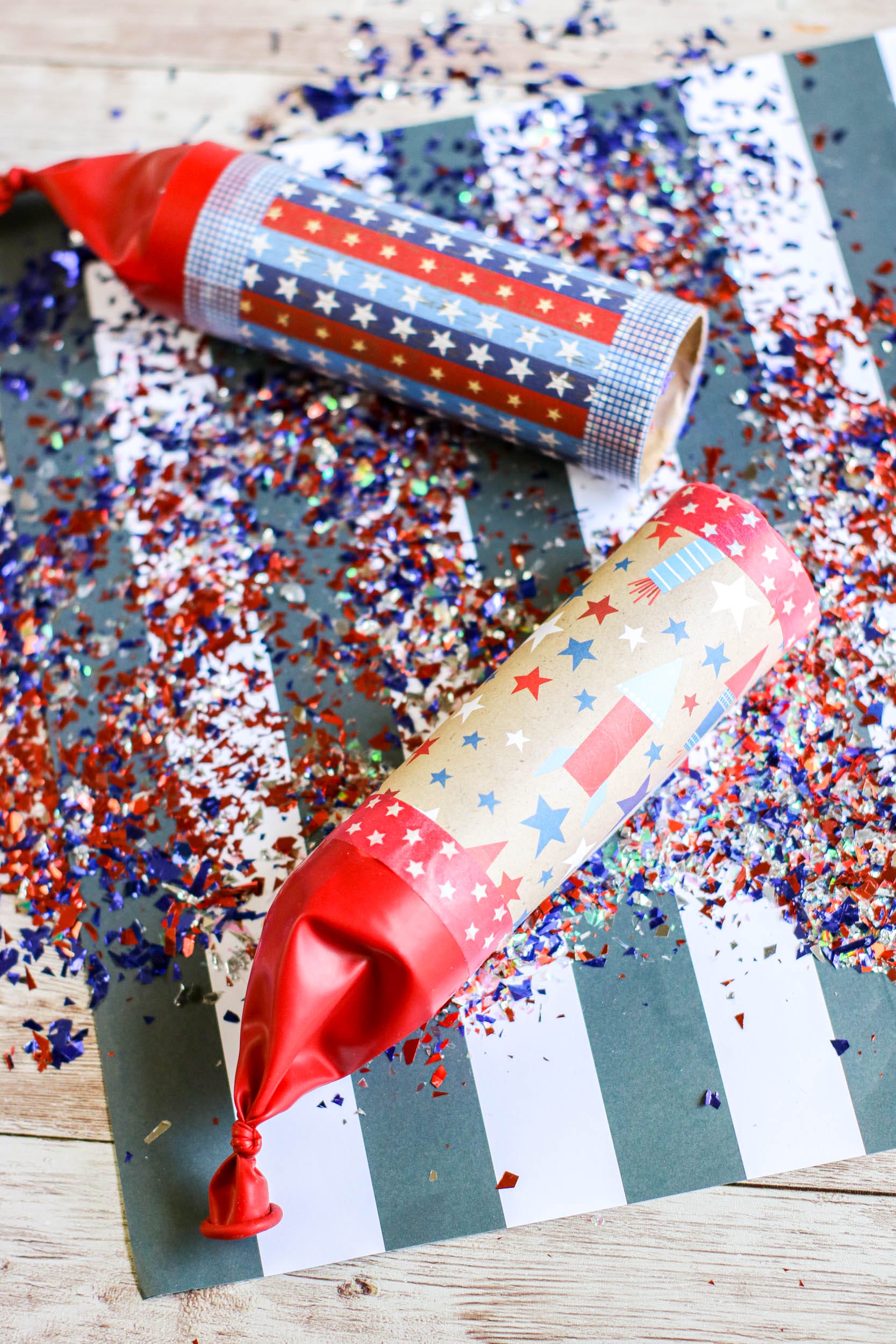 Make your own 4th of July Confetti Poppers.  Simple and fun for all ages, these DIY confetti poppers are inexpensive to make. With a few supplies, you can have fun making your own patriotic party favors for Independence Day.