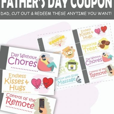 Need a terrific last minute Father's Day gift idea that's totally free? Make Father's Day extra special for dad with this free printable Father's Day Coupon Book. This book will give dad everything he needs to have a fun and relaxing day, whenever he needs it. 