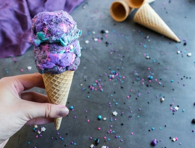 Make this No Churn Ice Cream at home to have the best homemade ice cream. Colored to resemble the galaxy, this is a fun ice cream that everyone will love.