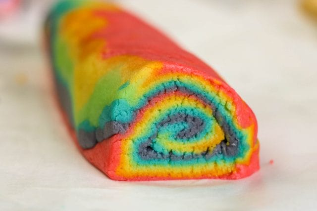 Rainbow Swirl Cookies in process forming log