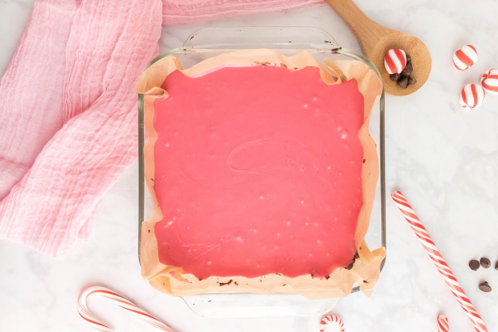 pink layer of candy cane fudge