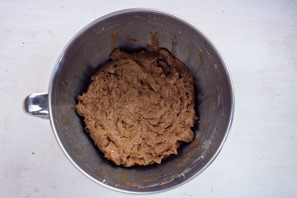 chocolate batter in the bowl