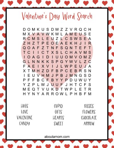 Kids Valentine's Day Word Search Printable - About a Mom