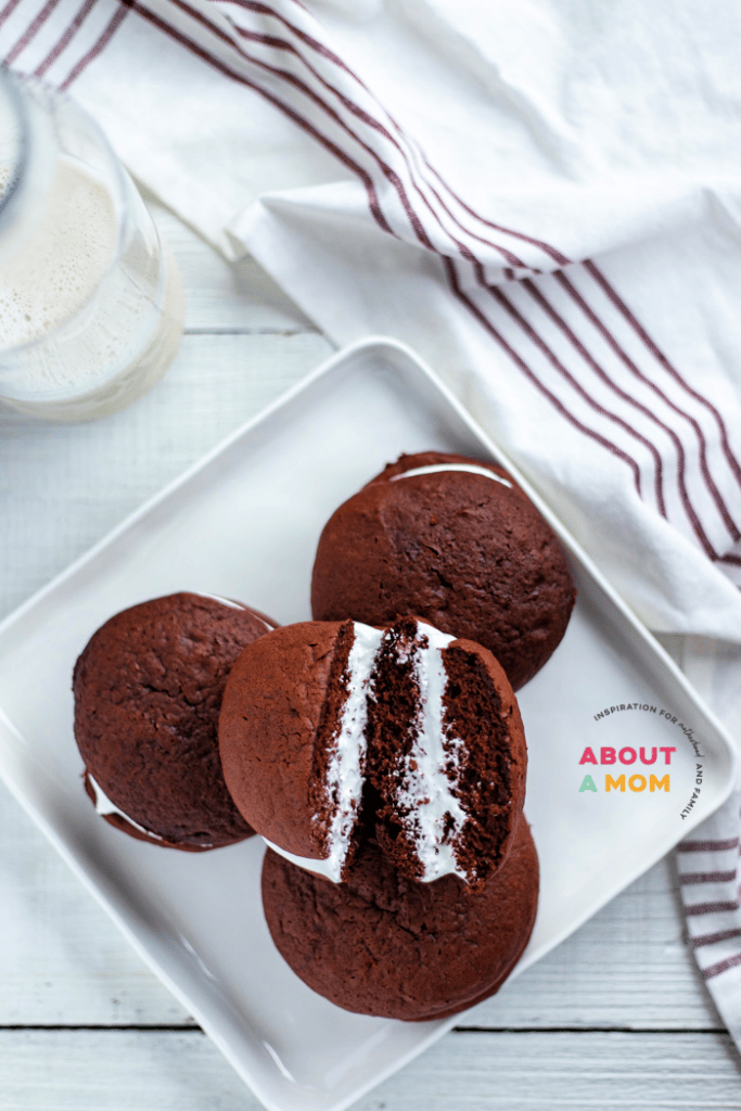 This Red Velvet Whoopie Pies recipe is simply the best thanks to the homemade marshmallow cream. Red Velvet Whoopie Pies are fun to make and oh-so fun to eat. A perfect sweet treat for any occasion!