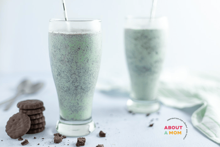 Typically, a grasshopper milkshake is a boozy milkshake that combines ice cream, creme de menthe, and creme de cacao together. In the spirit of St Patrick's Day later this month, I whipped up some tasty kid-friendly Grasshopper Milkshakes! This delicious grasshopper shake is made using mint chocolate chip ice cream and crushed grasshopper cookies.