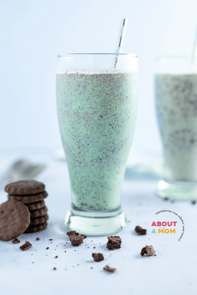 Typically, a grasshopper milkshake is a boozy milkshake that combines ice cream, creme de menthe, and creme de cacao together. In the spirit of St Patrick's Day later this month, I whipped up some tasty kid-friendly Grasshopper Milkshakes! This delicious grasshopper shake is made using mint chocolate chip ice cream and crushed grasshopper cookies.