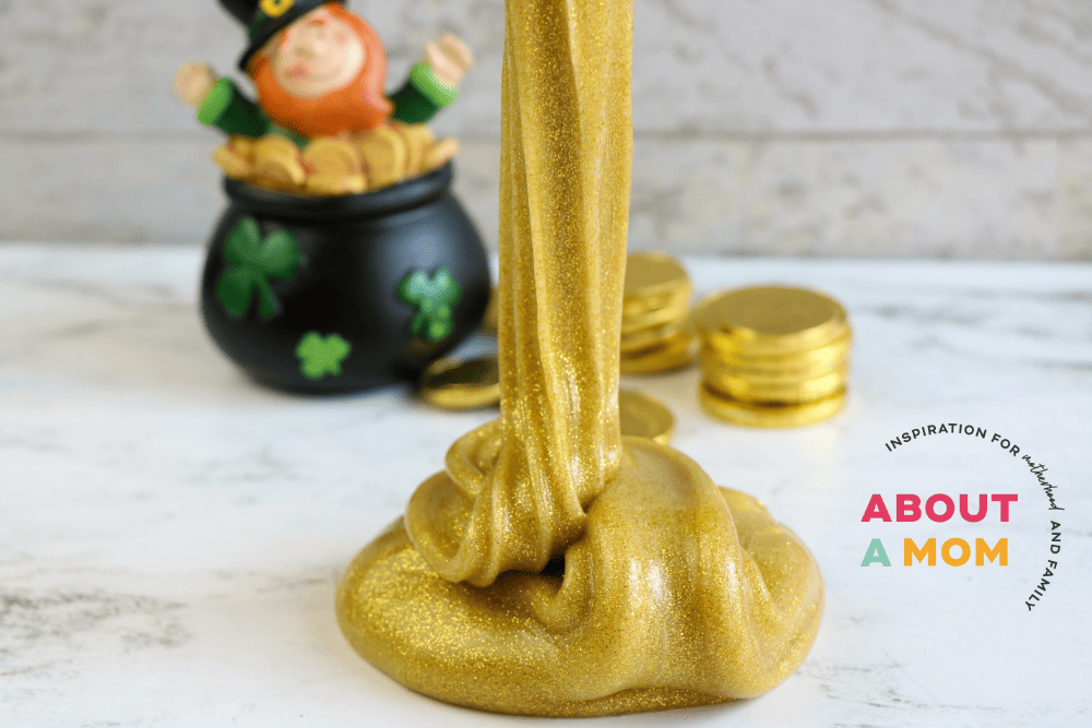 Such a fun St. Patrick's Day activity for kids. St. Patrick's Day activity for kids. Make this pot of gold slime recipe for your children or students to enjoy on St. Patrick's day! Metallic gold slime is so cool!