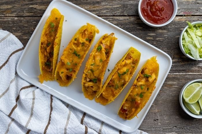 baked chicken tacos on a platter