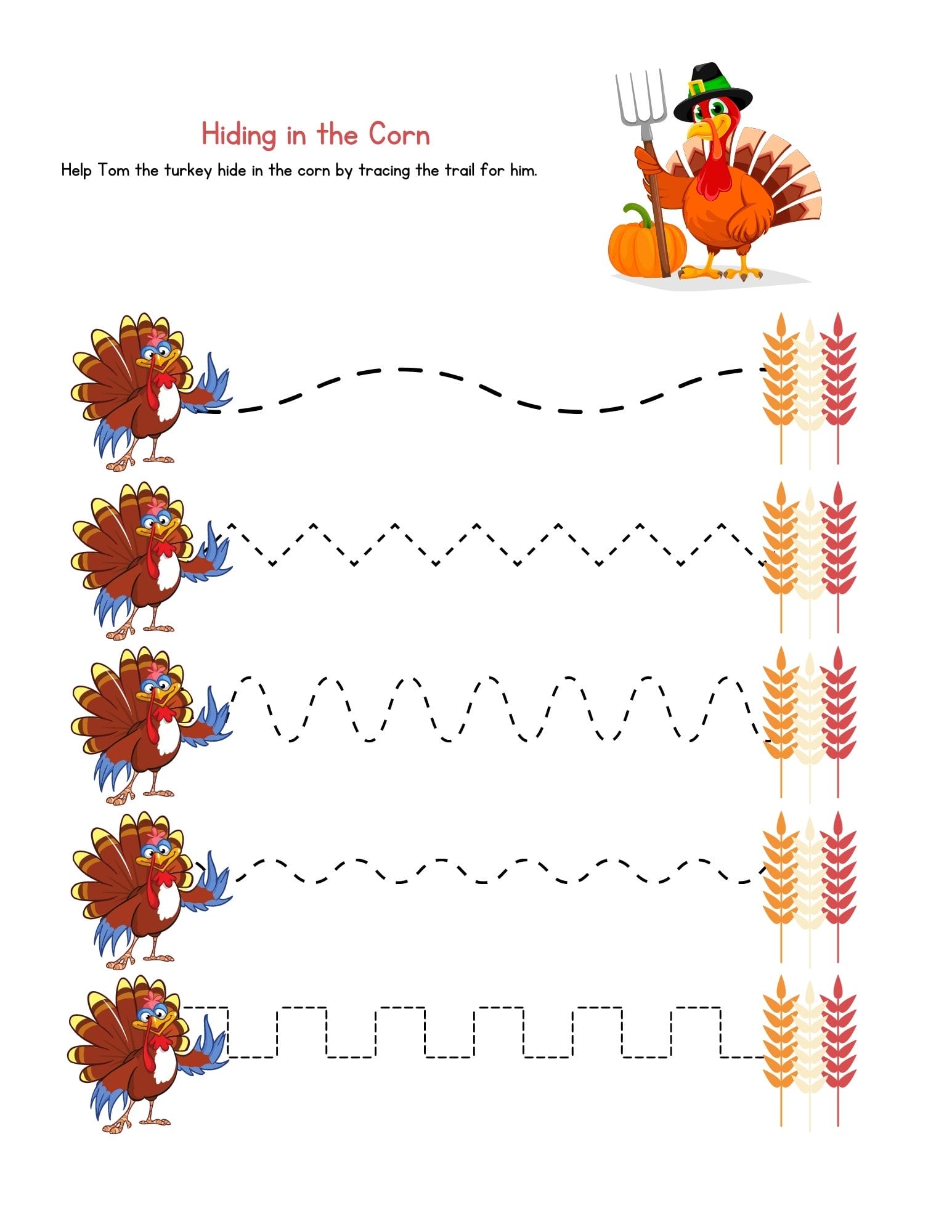 Thanksgiving Tracing Practice Worksheet