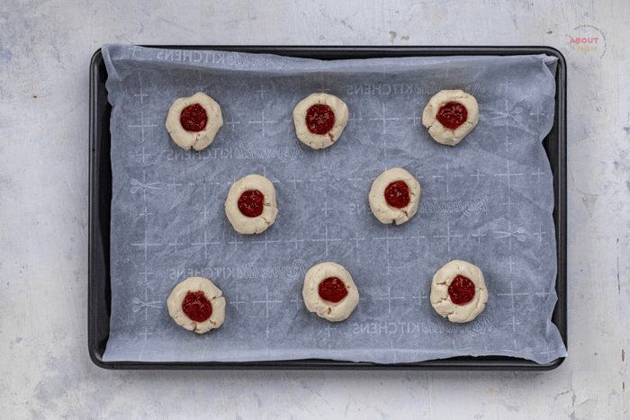 jam inside the thumbprint cookies