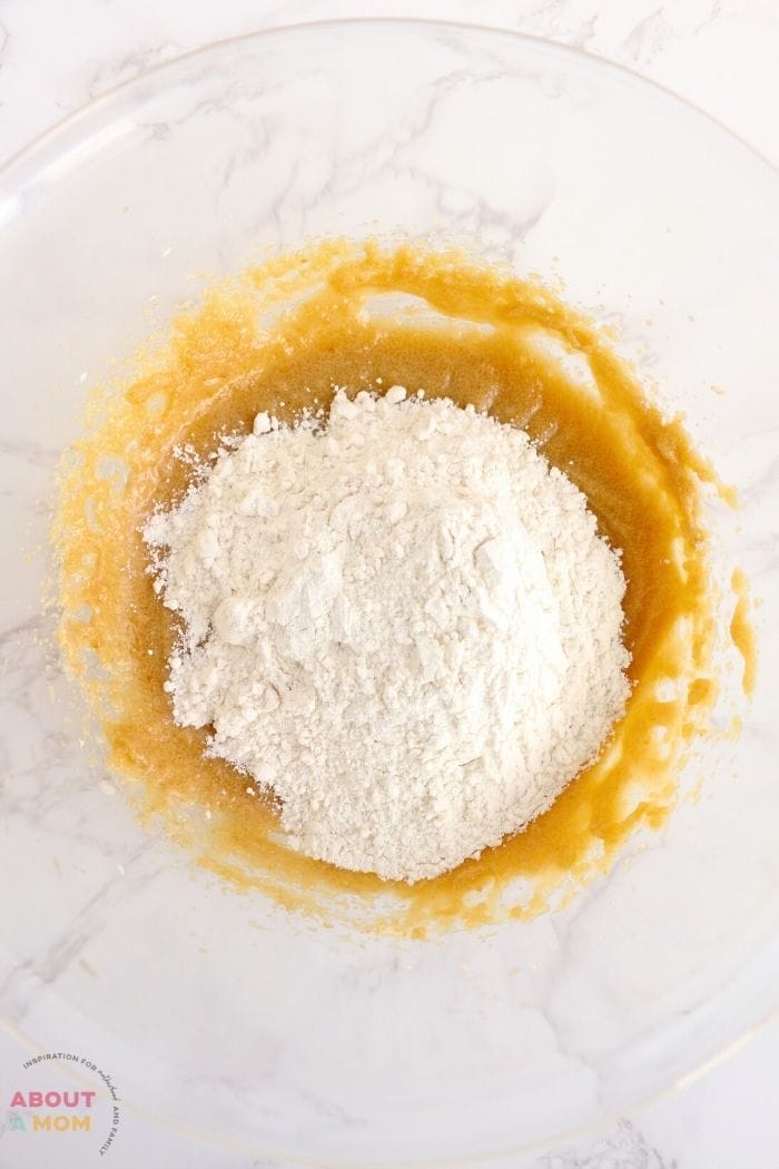 adding flour to wet ingredients