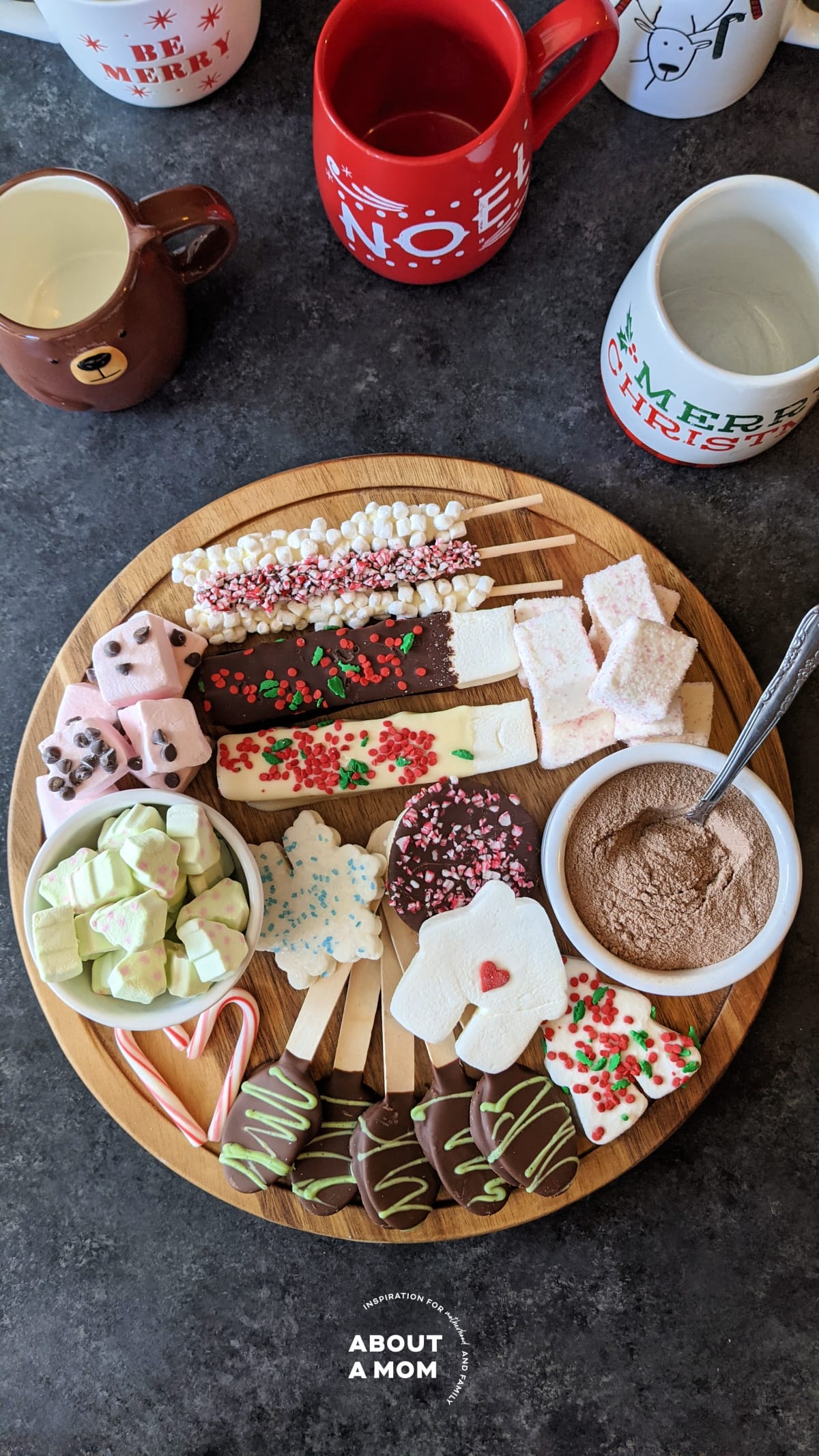 Tis the season for hot cocoa, so I have some hot cocoa board inspiration to share with you. Hot cocoa boards make winter gatherings more festive. This hot chocolate board is loaded up with lots of marshmallows, stir sticks, and the very best homemade hot cocoa mix.