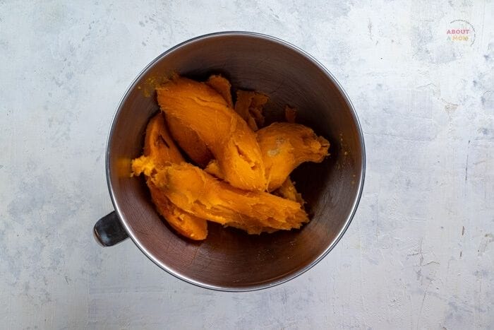 cooked sweet potatoes with peels removed