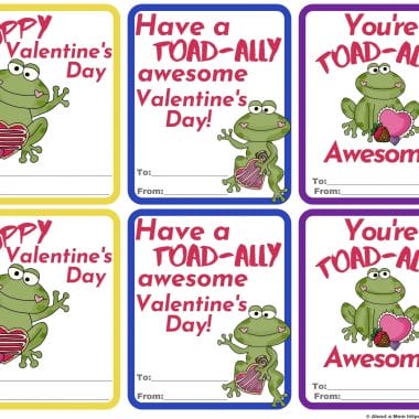 These fun and festive frog printable valentines will make you smile. This Valentine's Day Cards printable is perfect for mailing to family or to share for a classroom party.