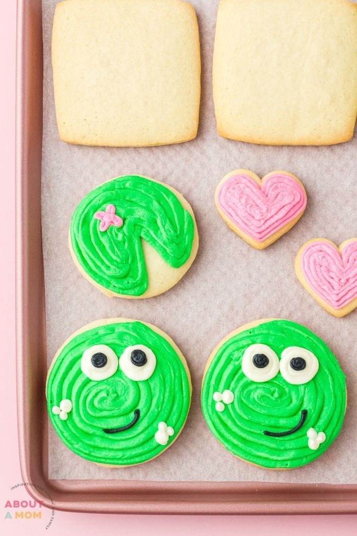 decorated cookies on a baking sheet