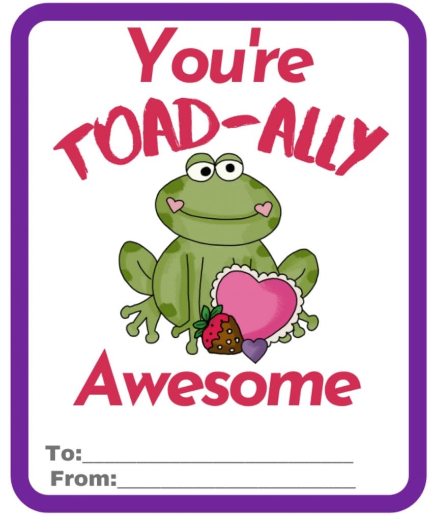 frog valentine with purple outline