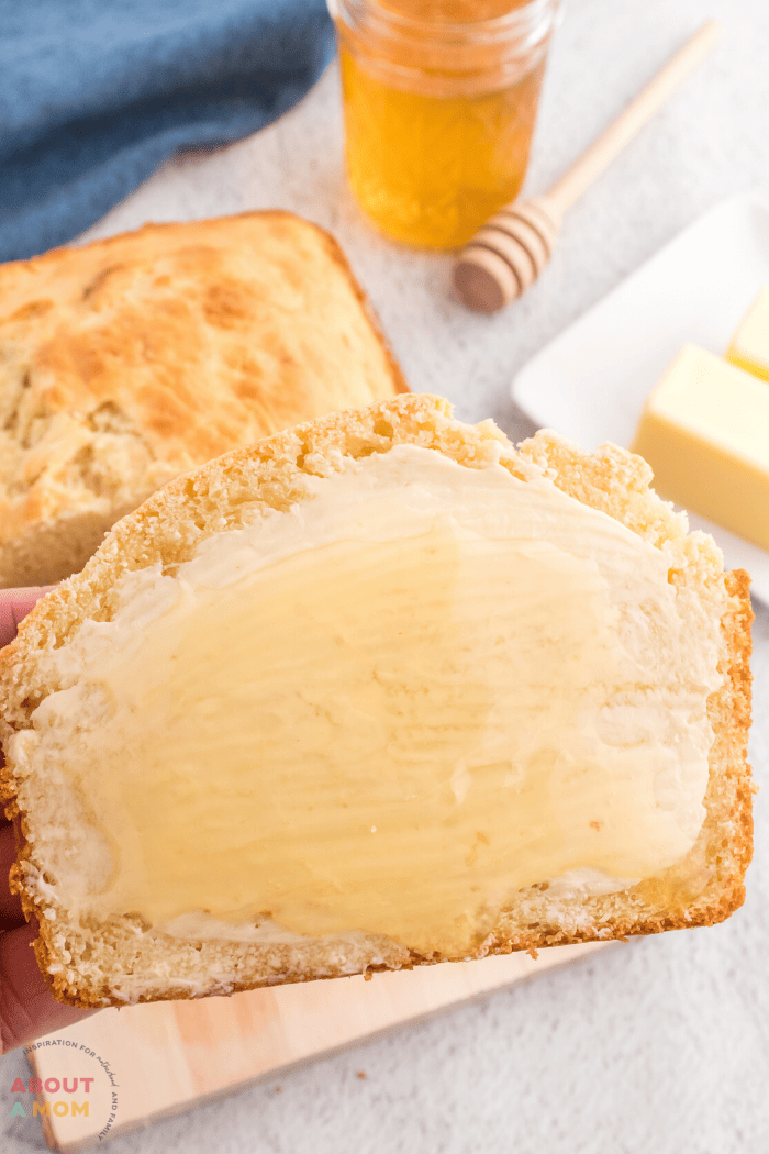This Homemade Buttermilk Bread is a quick homemade bread recipe that does not require yeast and can easily be made by a novice baker. The key to making this light and airy bread is to use buttermilk instead of milk.