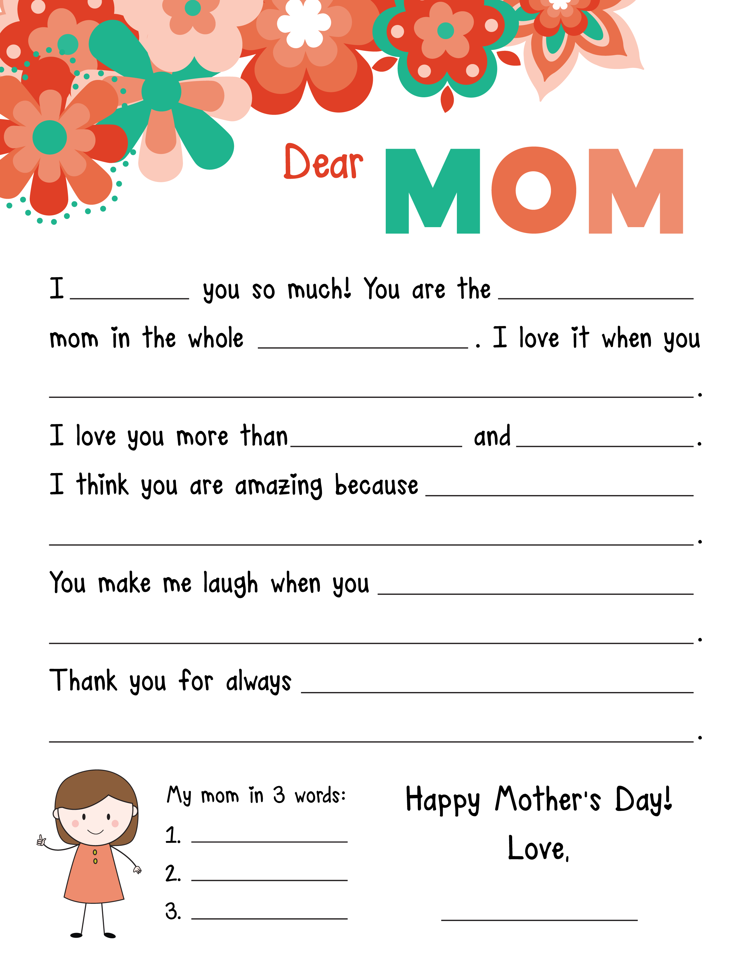 printable Mother's Day card in color