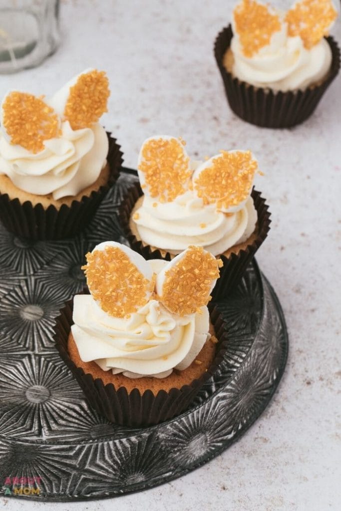 bunny cupcake with gold ears