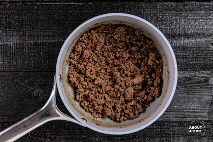 pot of drained ground beef